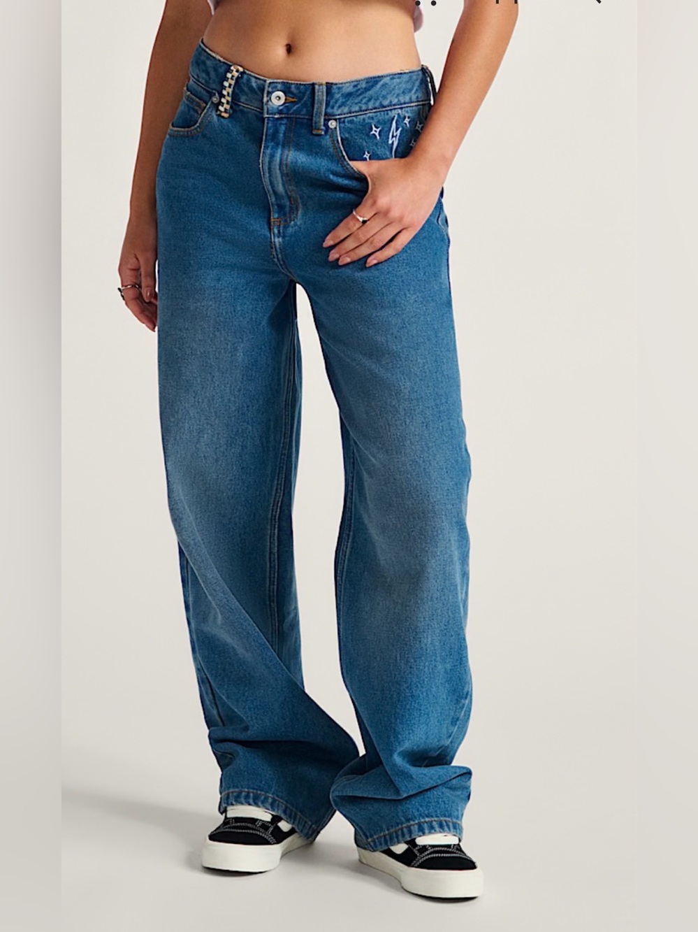 Vans Dark Blue High-Rise Jeans with Turquoise Star Embroidery
